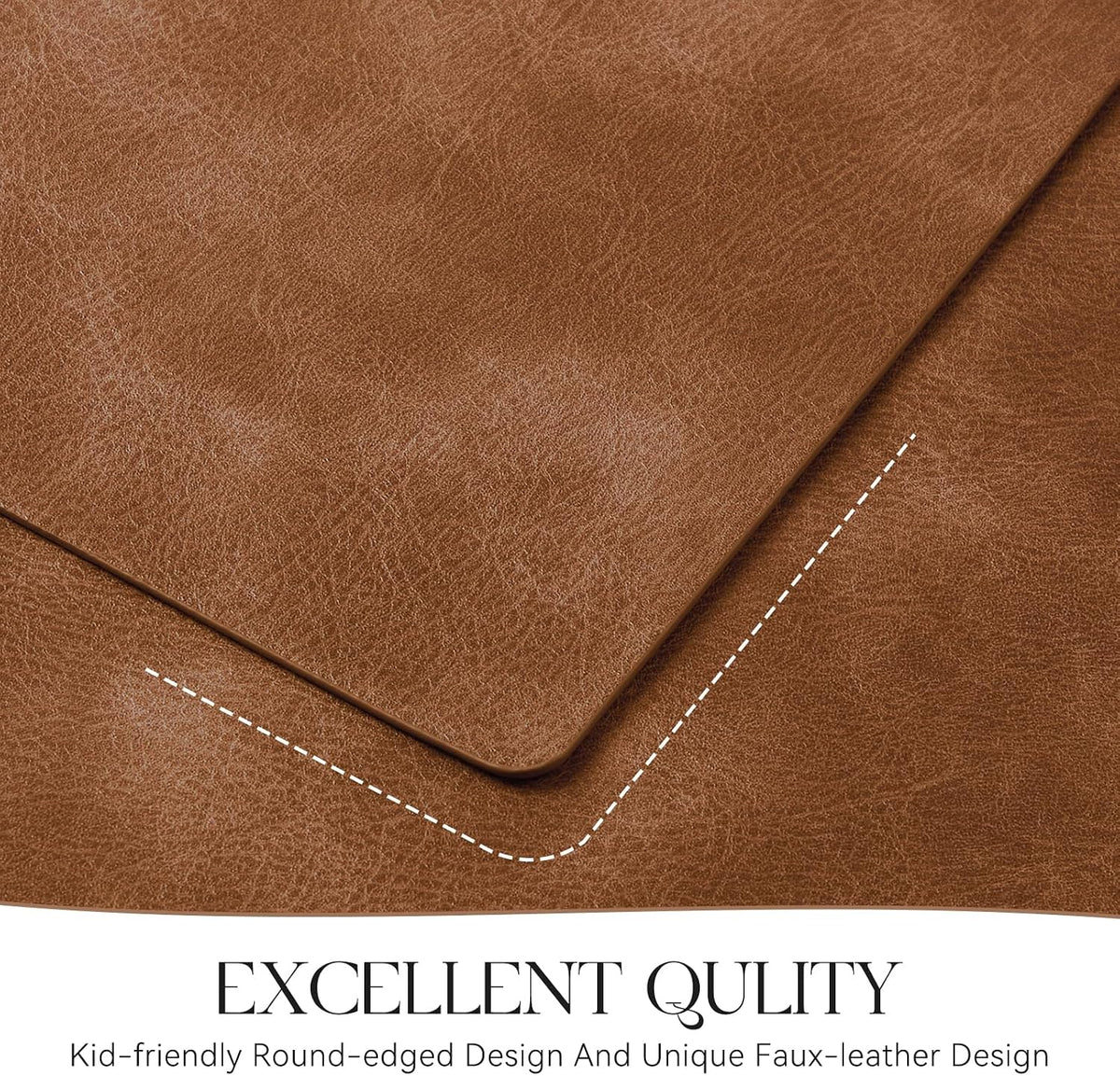 MOSAYT Fall Vinyl Faux Leather Placemats, Set of 6, Reddish Brown