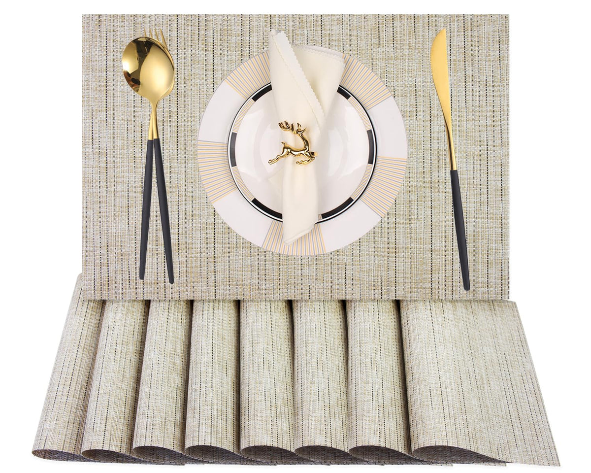 PIGCHCY Placemats,Washable Vinyl Woven Table Mats,Elegant Durable Placemats for Dining Table Set of 4 (18 x 12 inches, Pure Black)