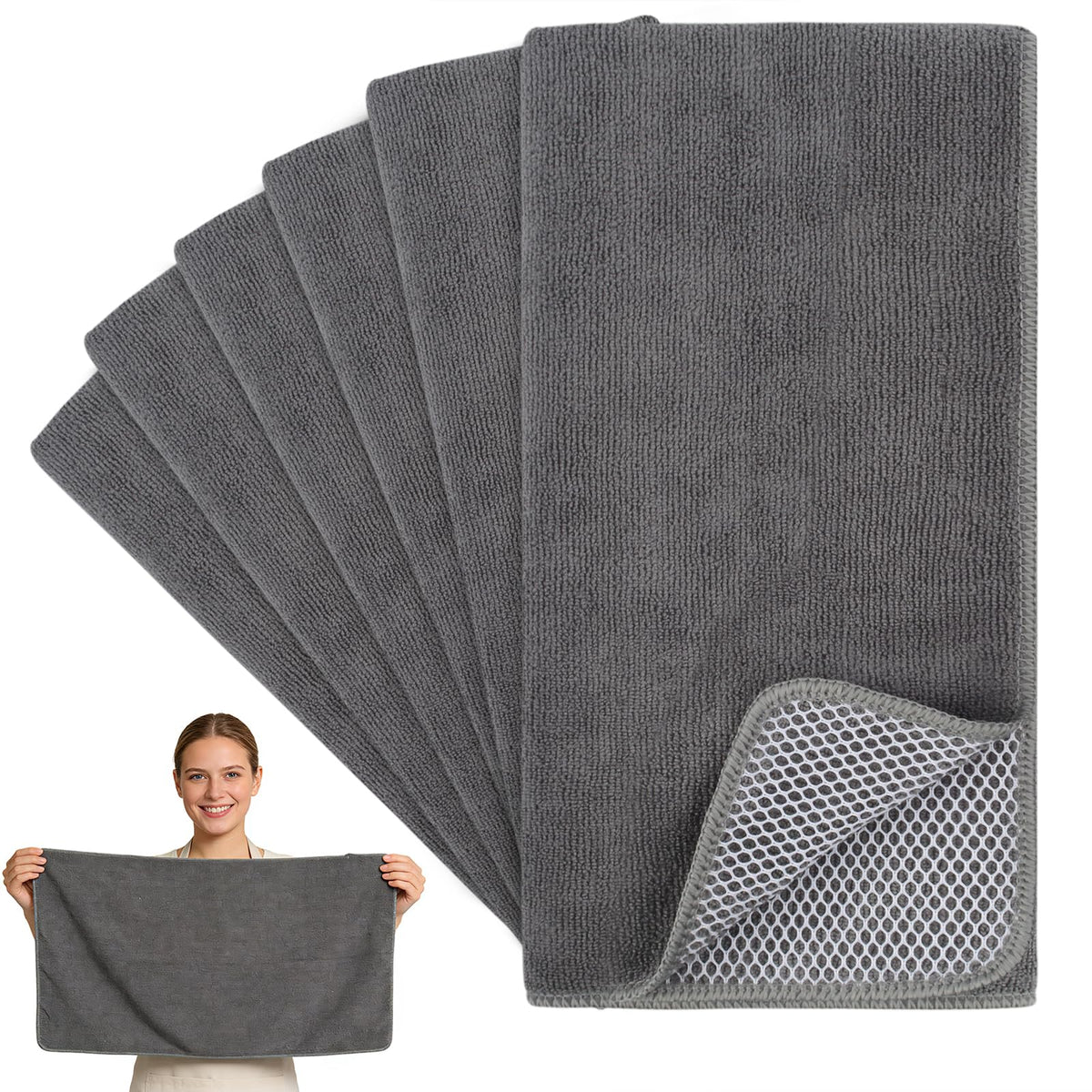 KinHwa Dish Cloths for Washing Dishes with Scrub Side, Microfiber Dish Rags