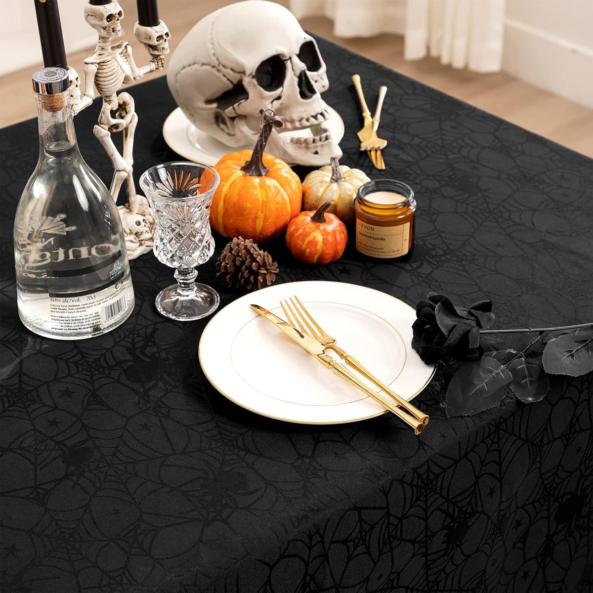 joybest Halloween Tablecloth Black Spider Web Table Cloth Spillproof Fabric Table Cover for Dining Party, Halloween Decorations, Rectangle 60 x 84 Inch