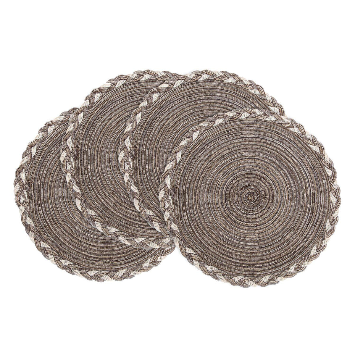 SHACOS 15 inch Round Placemats Set of 6, Cotton Polyester Woven Braided Place Mats, Washable Heat Resistant Circle Table Mats for Dining Table (Beige, 6)