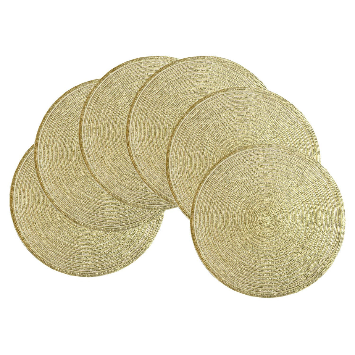 SHACOS 15 inch Round Placemats Set of 6, Cotton Polyester Woven Braided Place Mats, Washable Heat Resistant Circle Table Mats for Dining Table (Beige, 6)