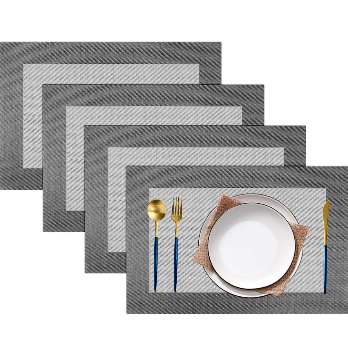 PIGCHCY Placemats,Washable Vinyl Woven Table Mats,Elegant Durable Placemats for Dining Table Set of 4 (18 x 12 inches, Pure Black)