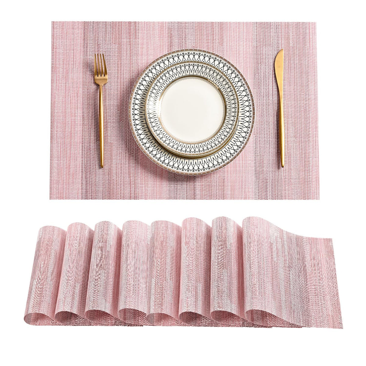 Beige Placemats Set of 4 - Heat-Resistant, Non-Slip Table Mats, Washable Woven Vinyl for Indoor & Outdoor Dining