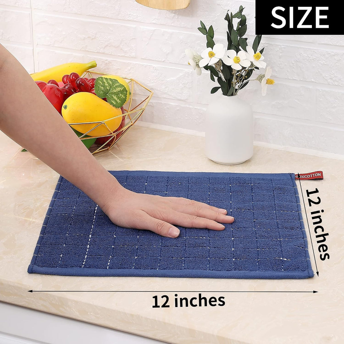 Homaxy 100% Cotton Terry Kitchen Dish Cloths, 6 Pack, Navy Blue
