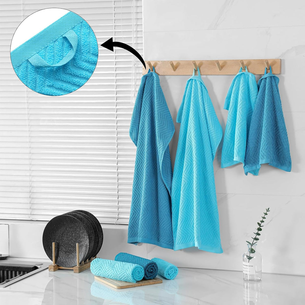 100% Cotton Kitchen Towels and Dishcloths Set, Pack of 8 Super Absorbent 16" x 25" Kitchen Towels and 13" x 13" Dish Cloths (400 GSM)