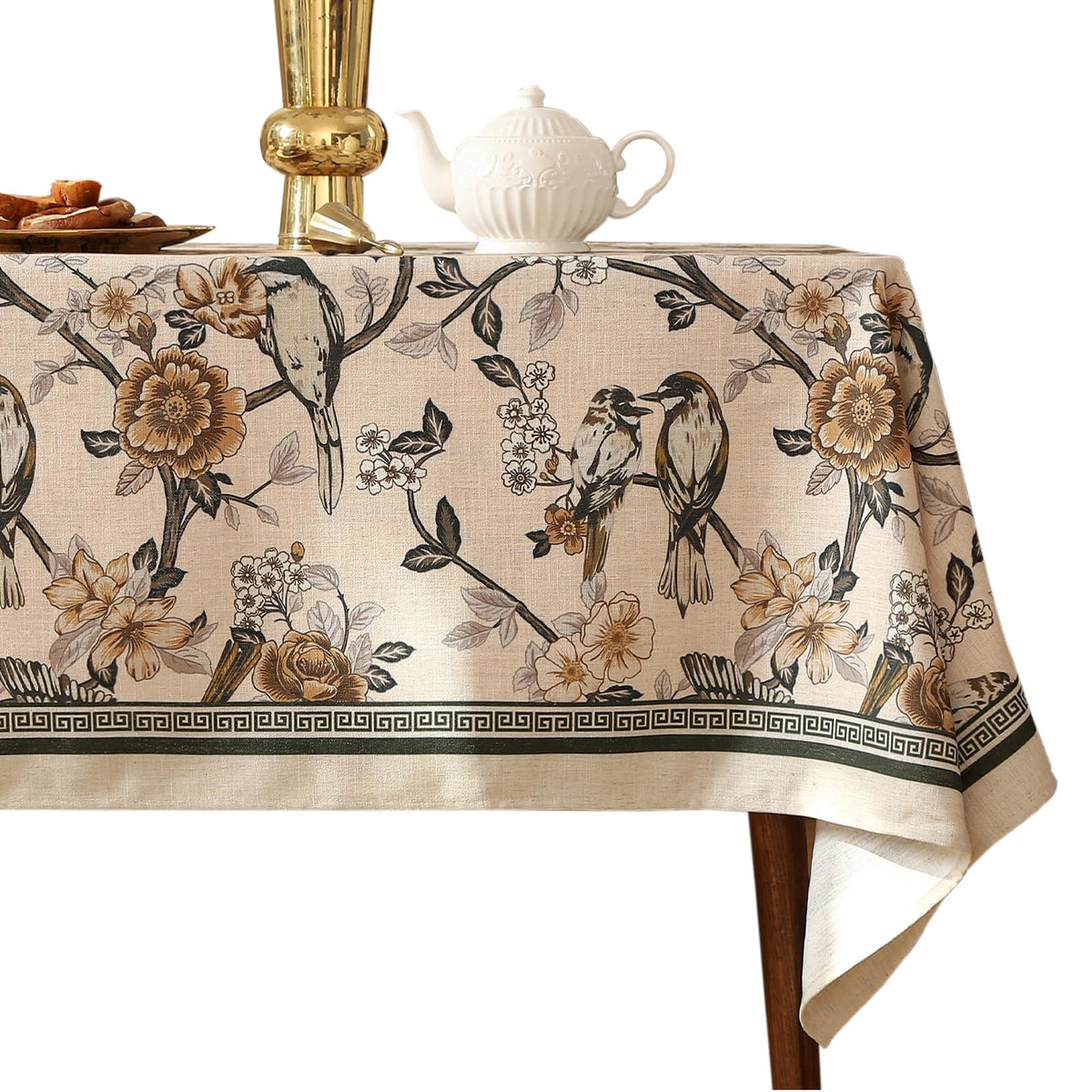 ISAENNE Designer Linen Rectangular Long Tablecloth,118"x67"-Serenity G