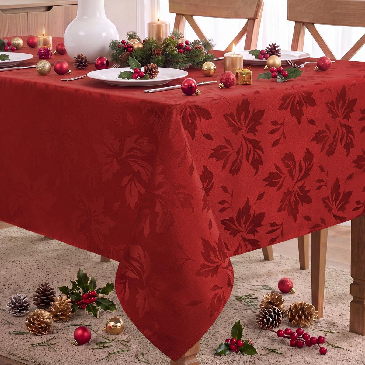 Romanstile Jacquard Rectangle Tablecloth 60 x 120 Inch, White