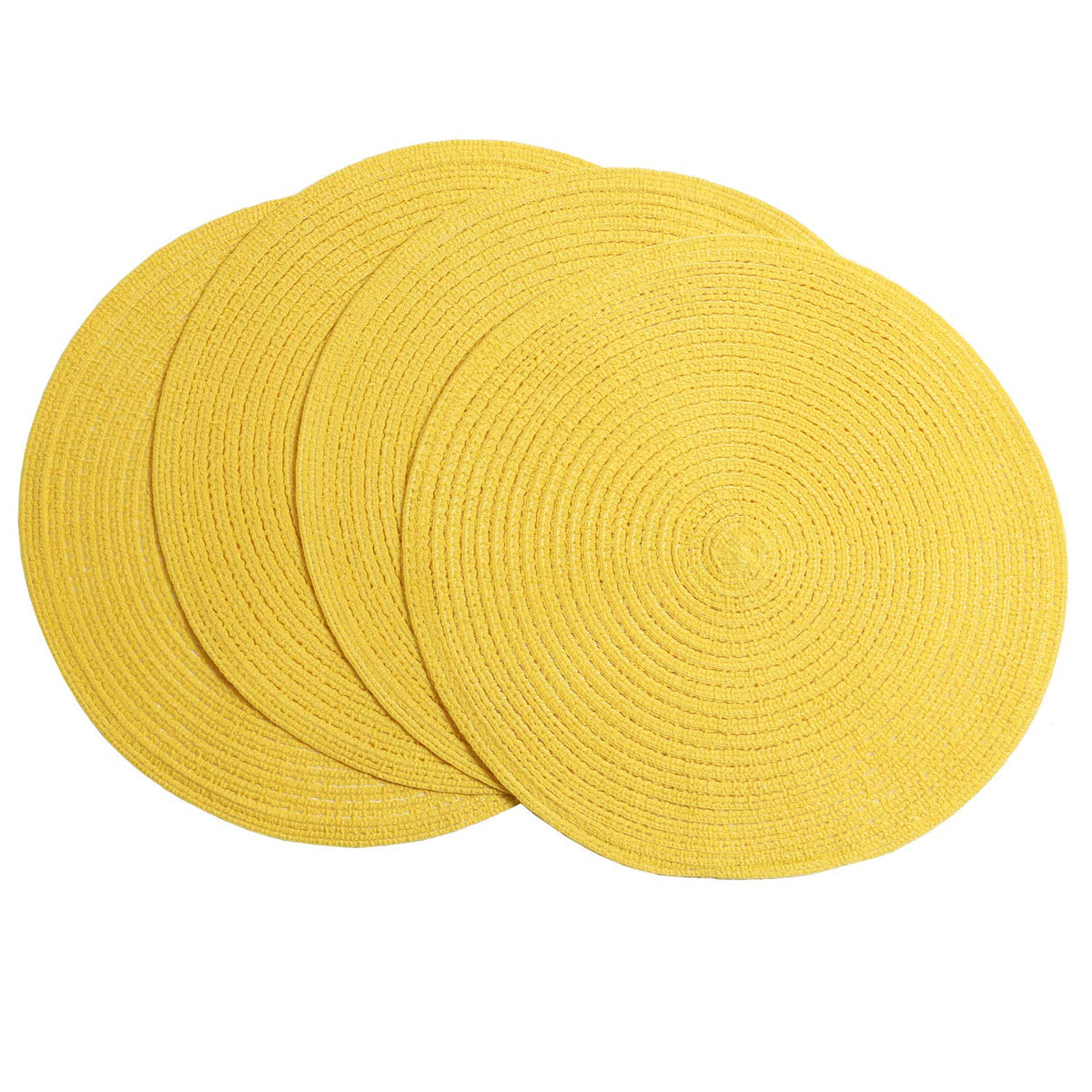 SHACOS 15 inch Round Placemats Set of 6, Cotton Polyester Woven Braided Place Mats, Washable Heat Resistant Circle Table Mats for Dining Table (Beige, 6)