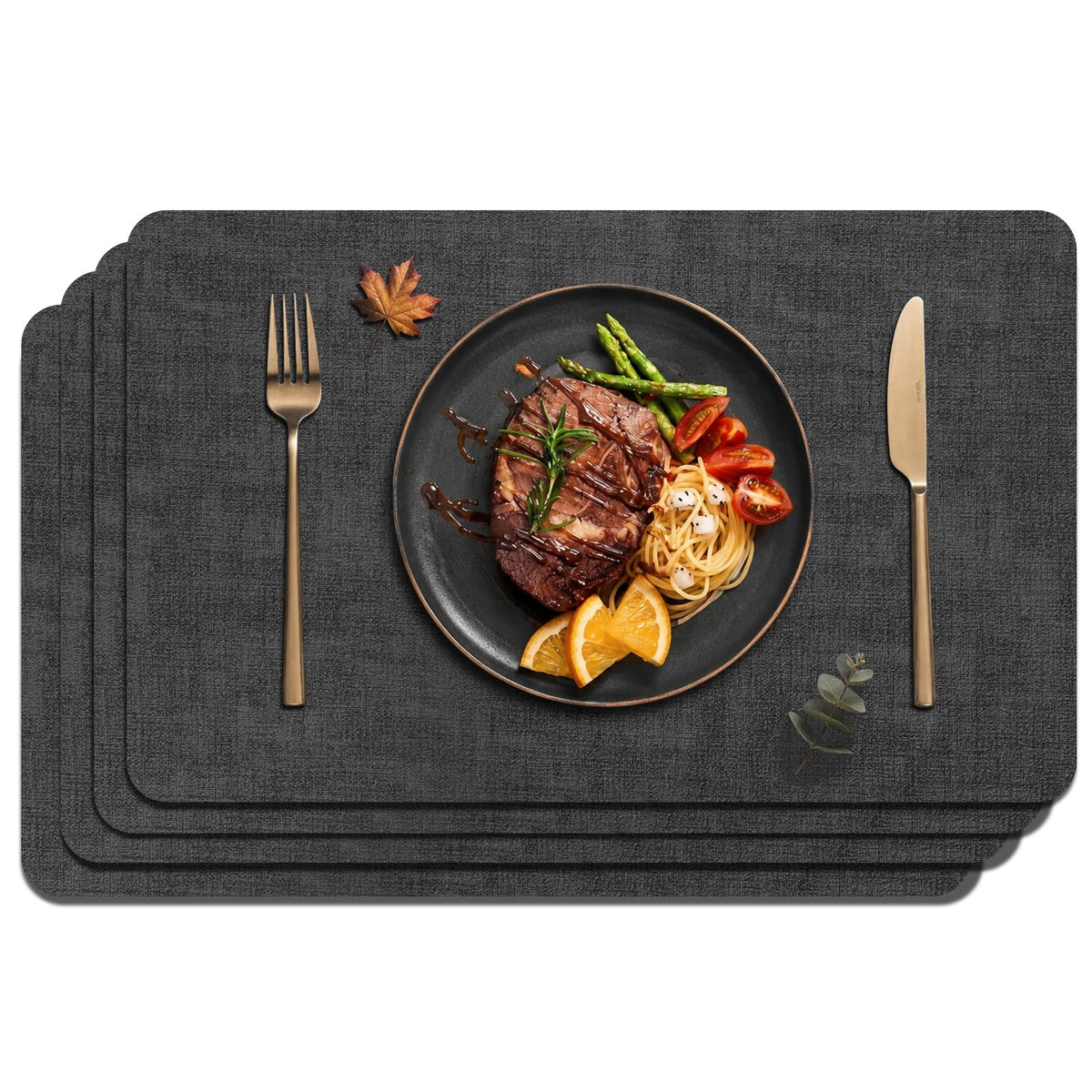 Maxpearl Faux Leather Placemats Set of 6, Easy to Clean, Brown
