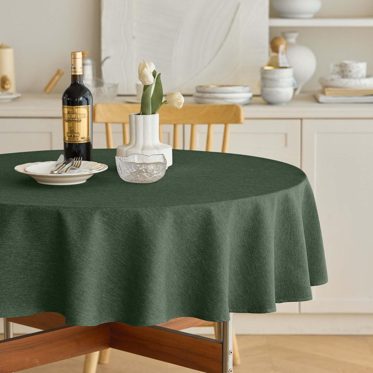 Decorelia Sage Green Linen Textured Tablecloth Rectangular 52 x70 Inch