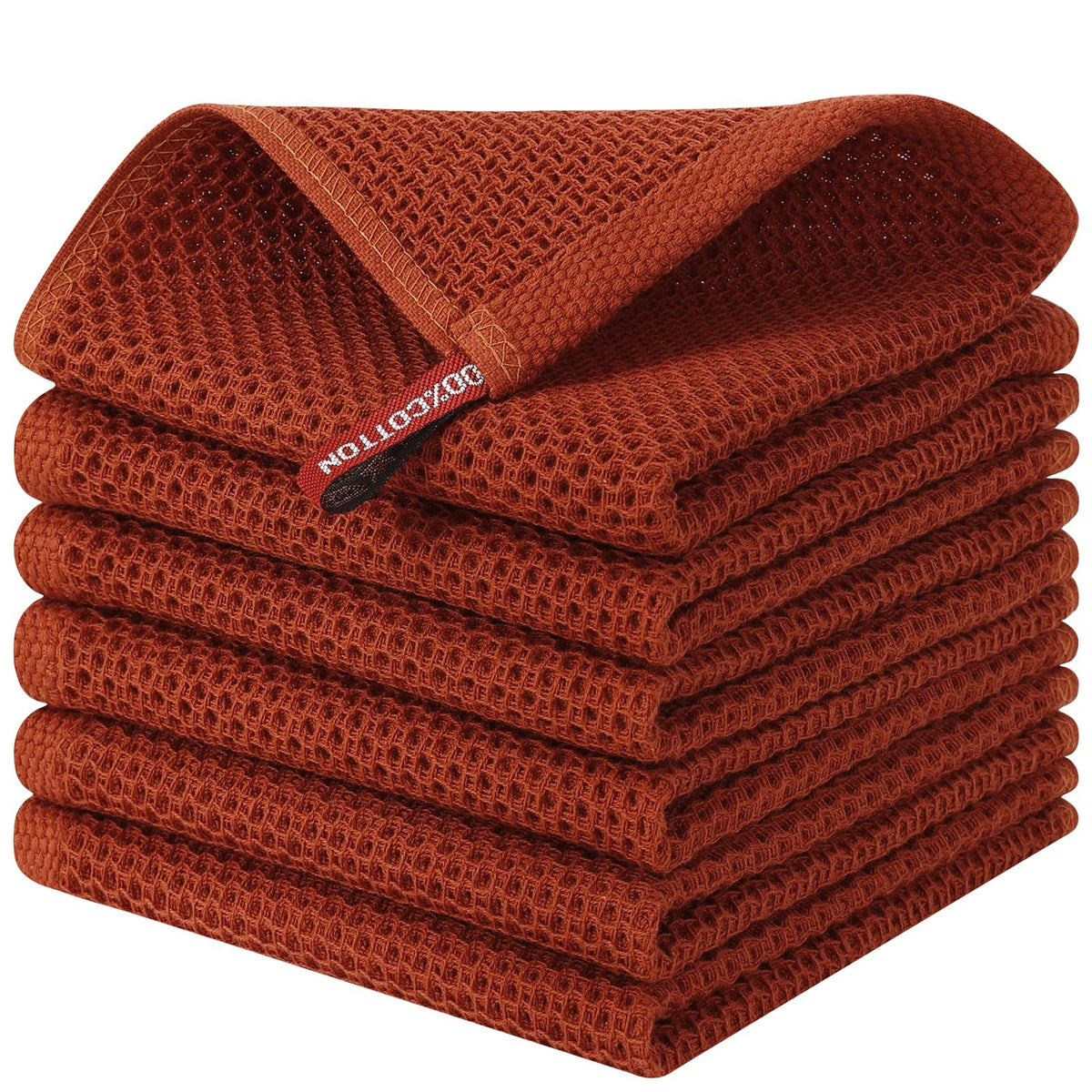 Kitinjoy 100% Cotton Waffle 6-Pack Kitchen Towels, 12" x 12", Dark Grey