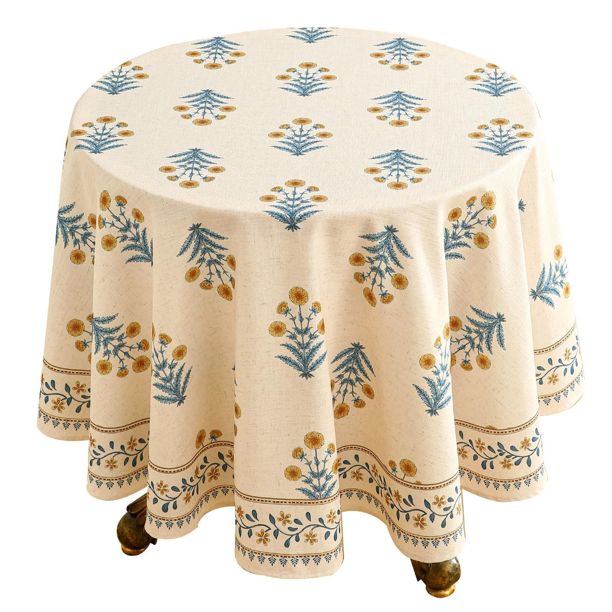 ISAENNE Designer Linen Rectangular Long Tablecloth,118"x67"-Serenity G