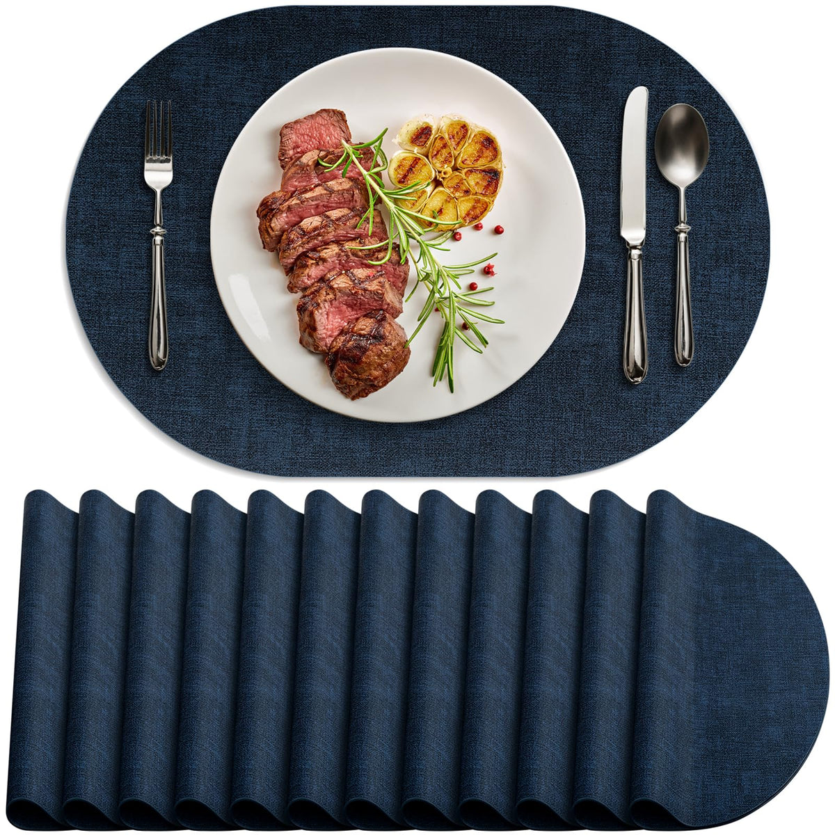 Faux Leather Oval Placemats Set of 6, Beige
