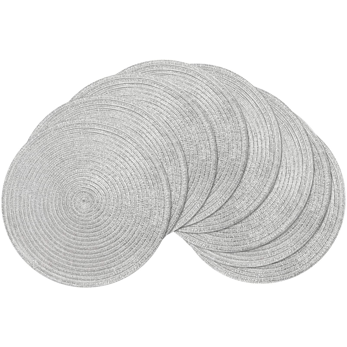 SHACOS 15 inch Round Placemats Set of 6, Cotton Polyester Woven Braided Place Mats, Washable Heat Resistant Circle Table Mats for Dining Table (Beige, 6)