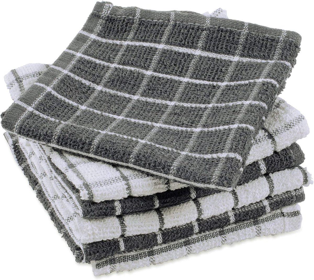 DII Basic Terry Collection Windowpane Dishcloth Set, 12x12, Gray, 6 Piece