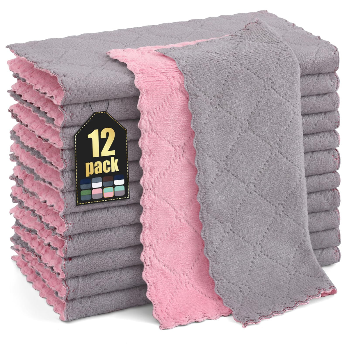 Homaxy 12 Pack Super Soft & Absorbent Dish Cloths, 10" x 10", Grey