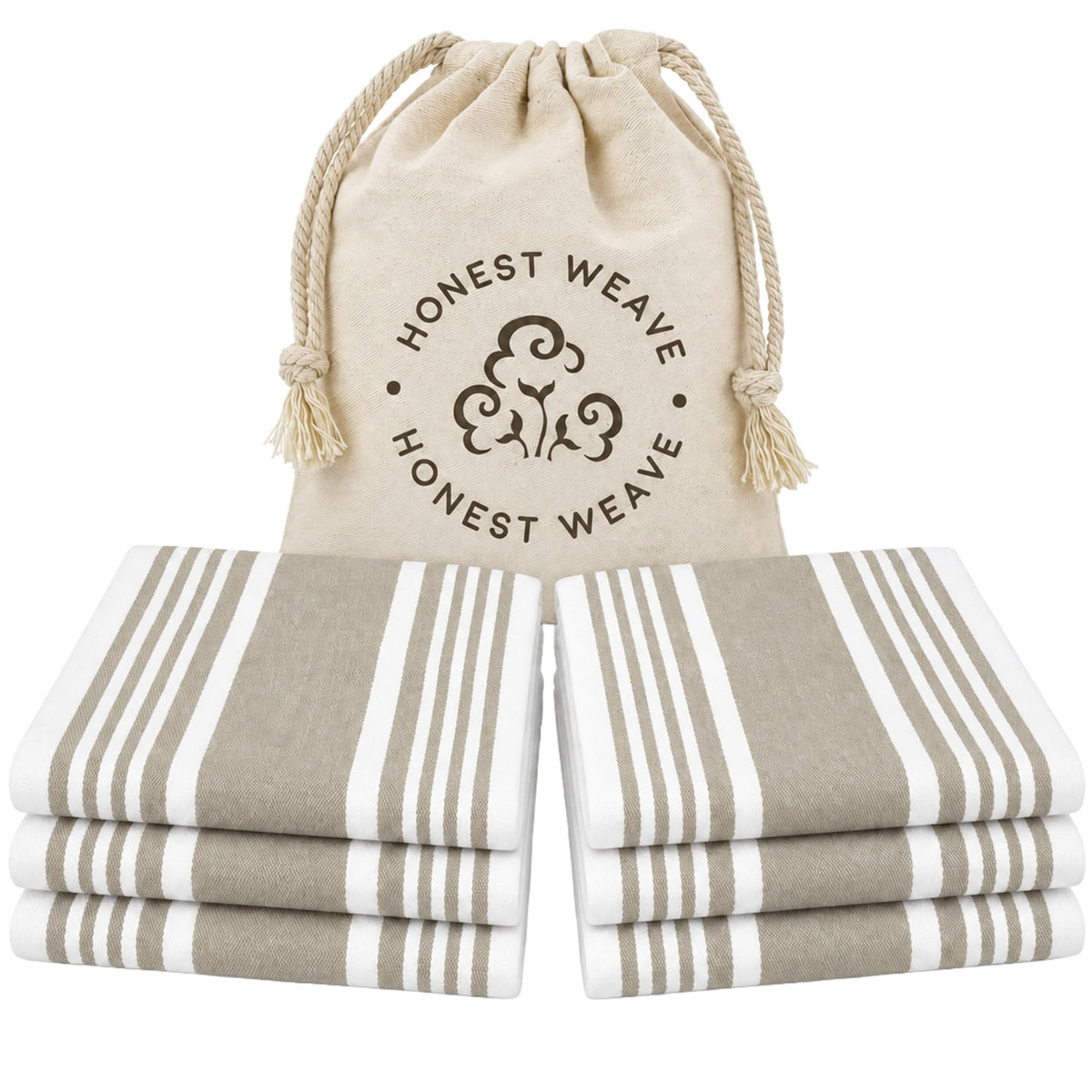 HONEST WEAVE Organic Cotton Kitchen Towels, Sage Stripe, 6-Pack, 20x30 in