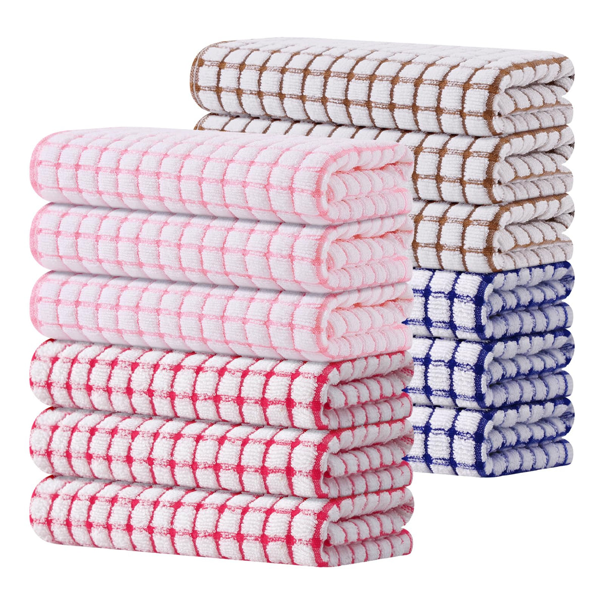Kitinjoy Cotton 8 Pack Terry Kitchen Dish Cloths, Mixed Color