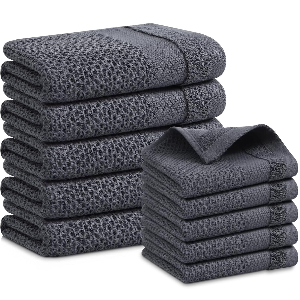 Homaxy 100% Cotton Dish Cloths, 8 Pack - 12 x 12 Inches, Black