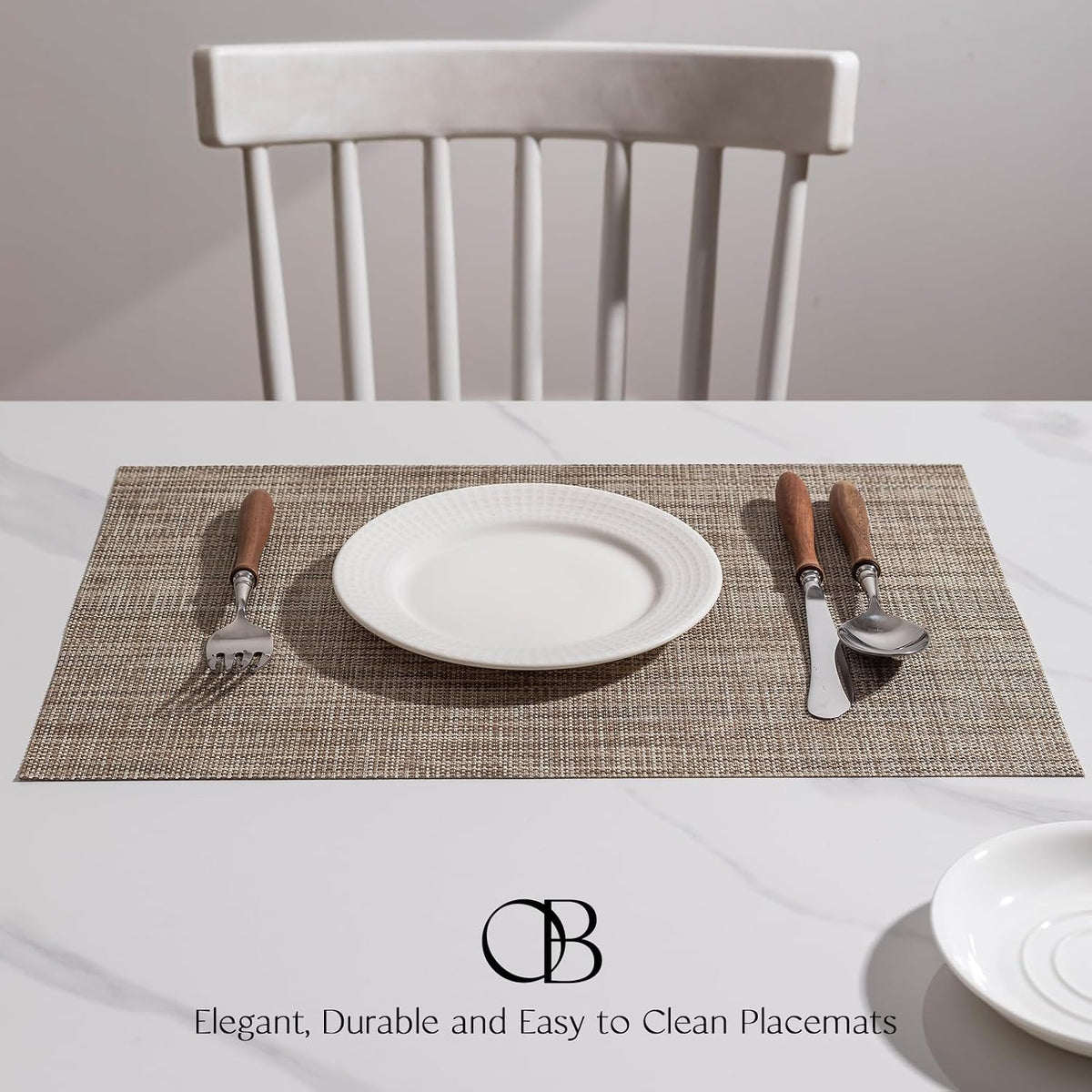 Placemats Set of 4 - Easy Clean Woven Vinyl Placemats for Dining Table, Indoor/Outdoor Place Mats, Washable PVC Table Mats（Caramel）