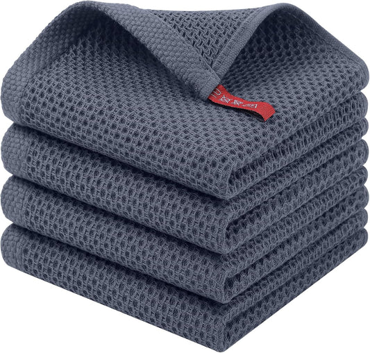 Homaxy 100% Cotton Waffle Weave Kitchen Dish Cloths, 4-Pack, Dark Grey