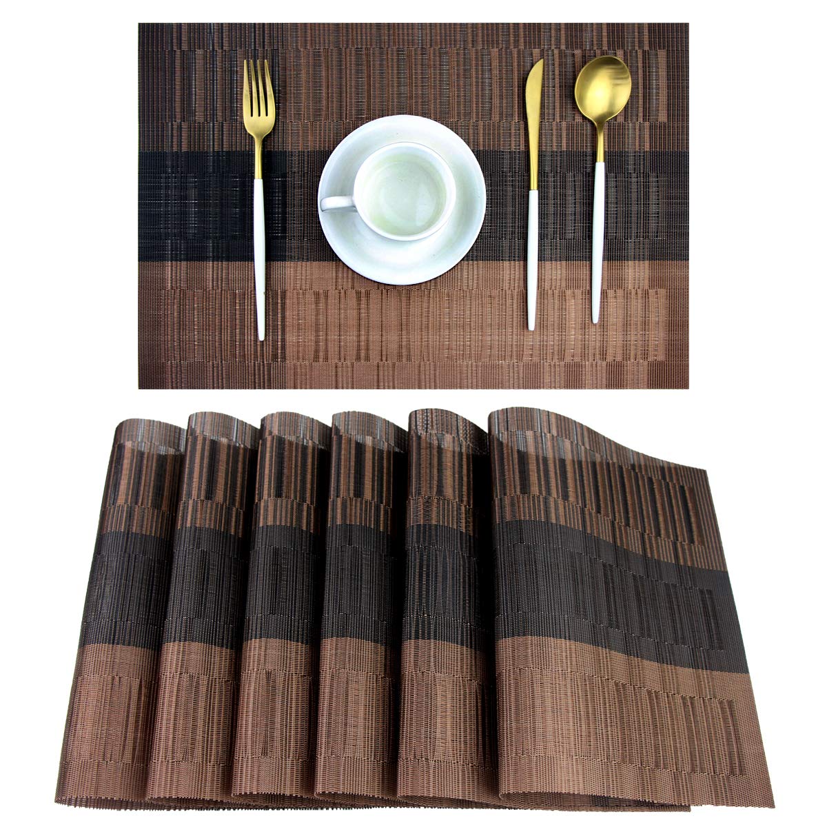 PIGCHCY Placemats,Washable Vinyl Woven Table Mats,Elegant Durable Placemats for Dining Table Set of 4 (18 x 12 inches, Pure Black)
