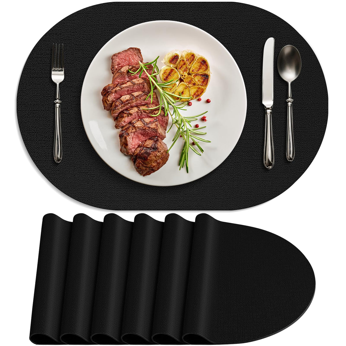 Faux Leather Oval Placemats Set of 4, Beige