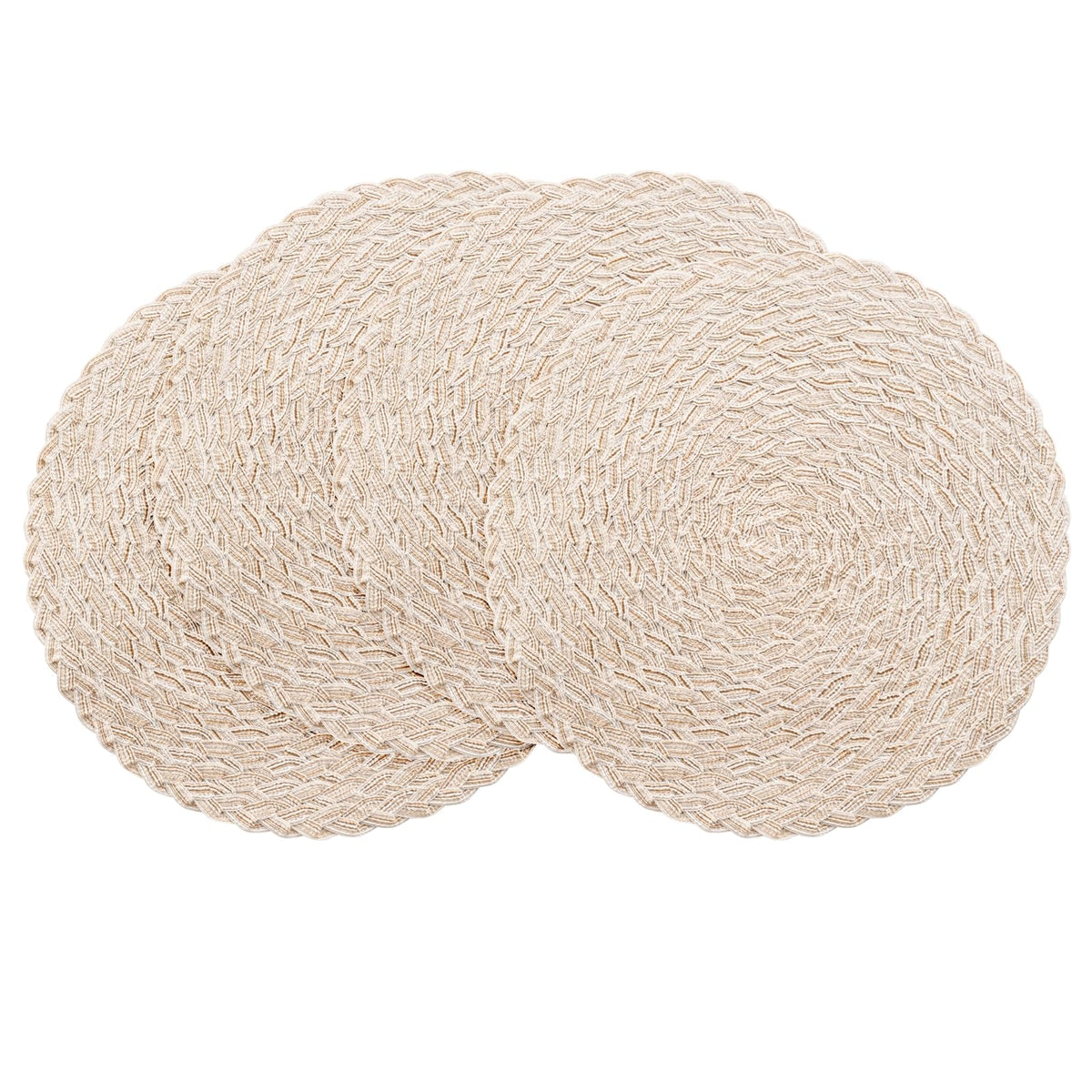 Floroom 15 Inch Round Braided Placemats Set of 4, Washable Heat Resistant Cotton Polyester Circle Place Mats for Kitchen Dining Table - Black