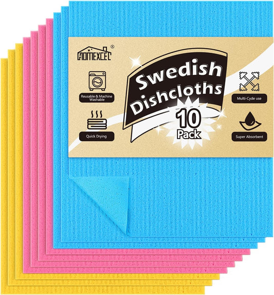 HOMEXCEL 10PK Swedish Dishcloths for Kitchen, Absorbent Dish Cloths, 7x6in