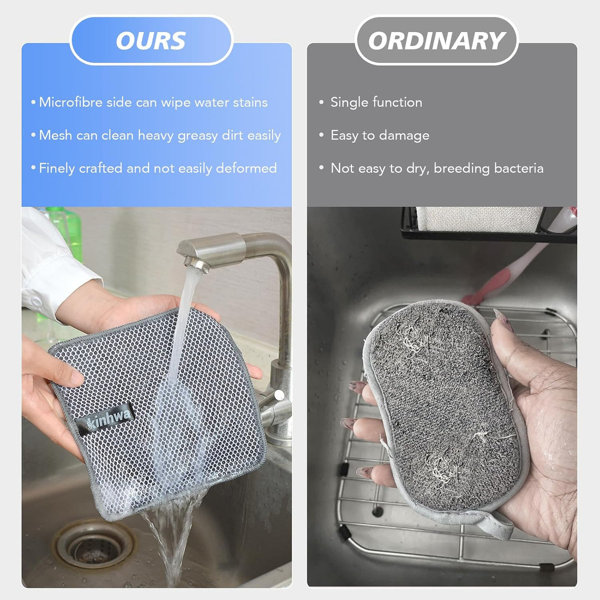 KinHwa Dish Cloths for Washing Dishes with Scrub Side, Microfiber Dish Rags
