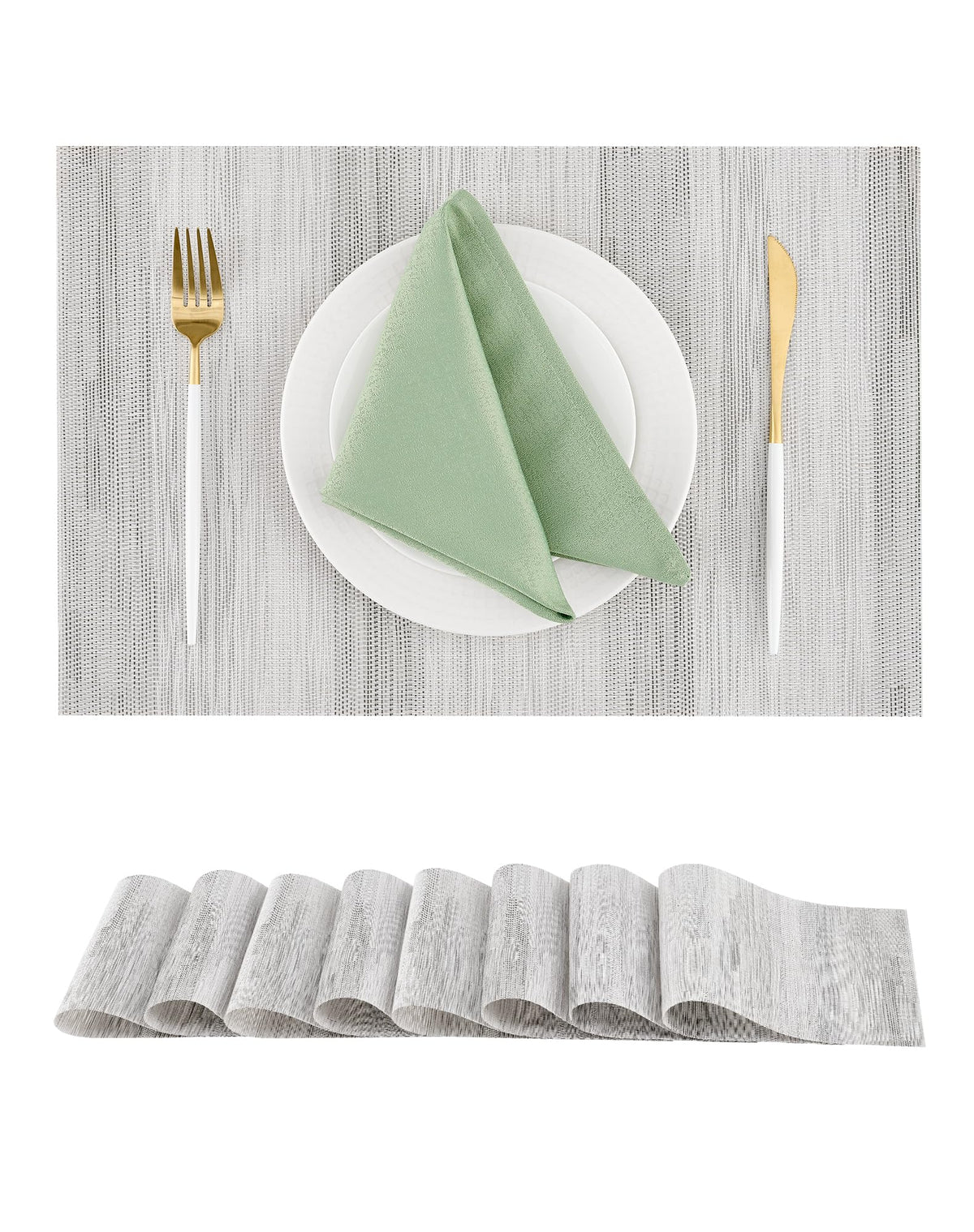 Beige Placemats Set of 4 - Heat-Resistant, Non-Slip Table Mats, Washable Woven Vinyl for Indoor & Outdoor Dining