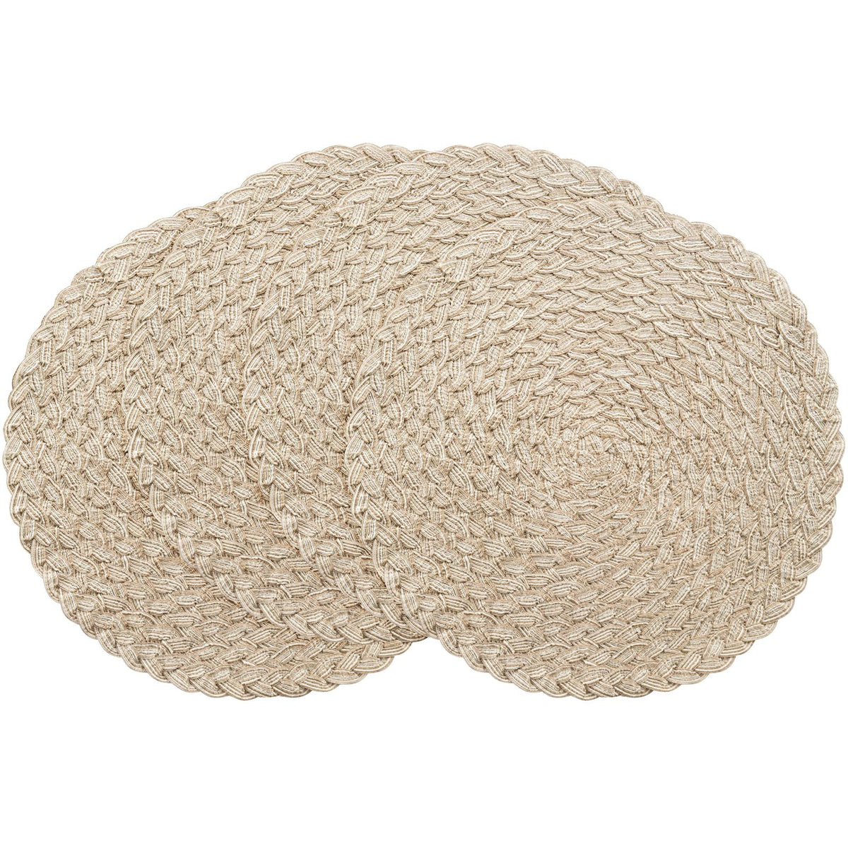 Floroom 15 Inch Round Braided Placemats Set of 4, Washable Heat Resistant Cotton Polyester Circle Place Mats for Kitchen Dining Table - Navy Blue