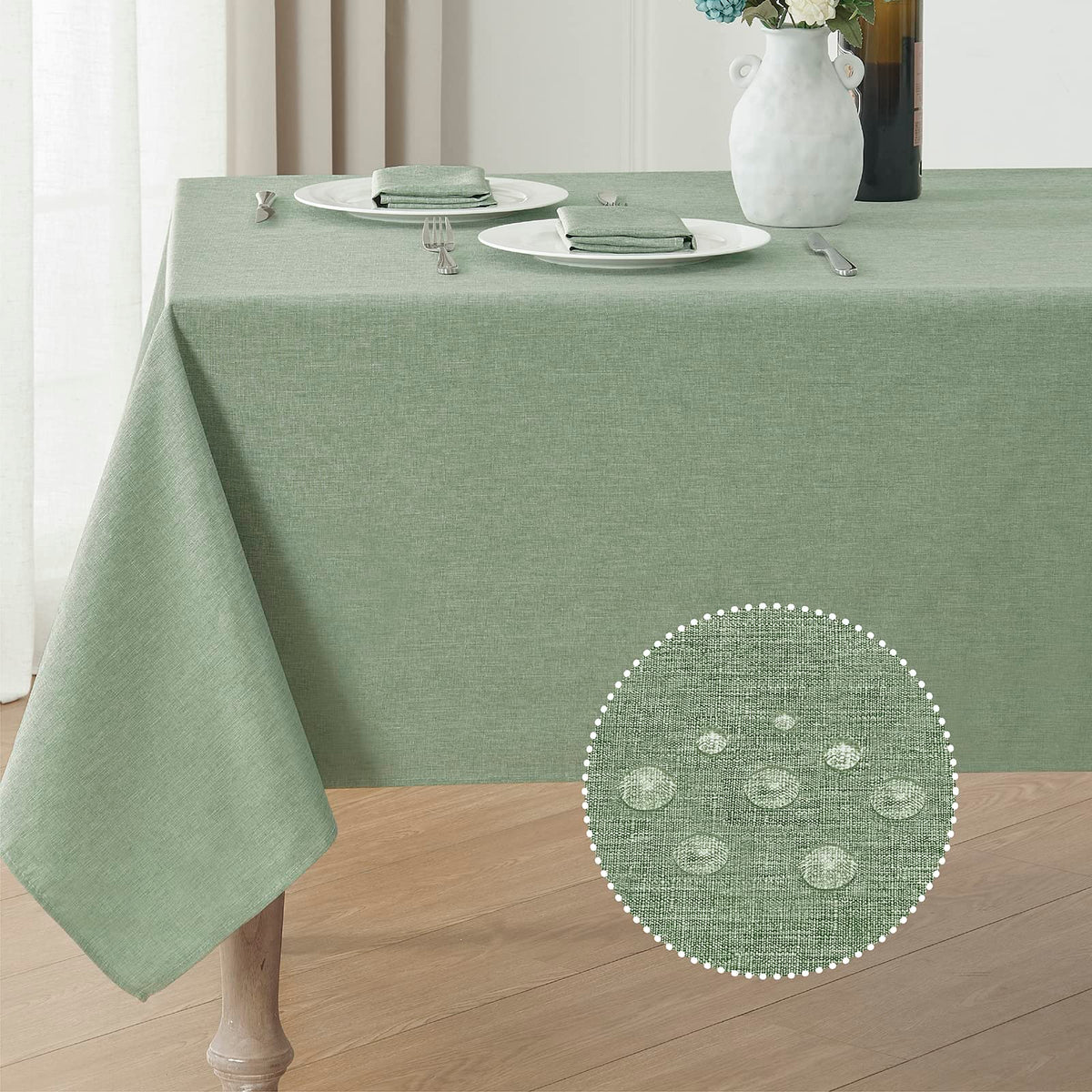 Veblandy Rectangle Tablecloth Waterproof Linen Textured Table Cloth Stain and Wrinkle Resistant Washable, Decorative Fabric Table Cover for Dining, Party and Camping (Sage Green, 52 * 70)
