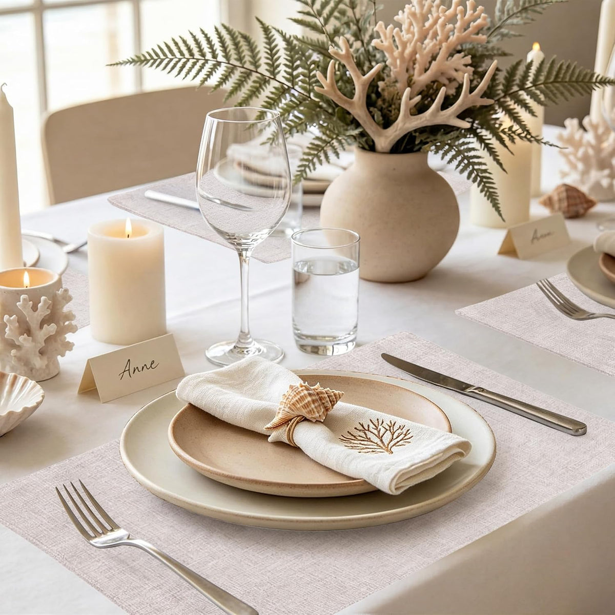 homing Faux Cotton Linen Placemats Set of 6, Cloth Dining Table Mats