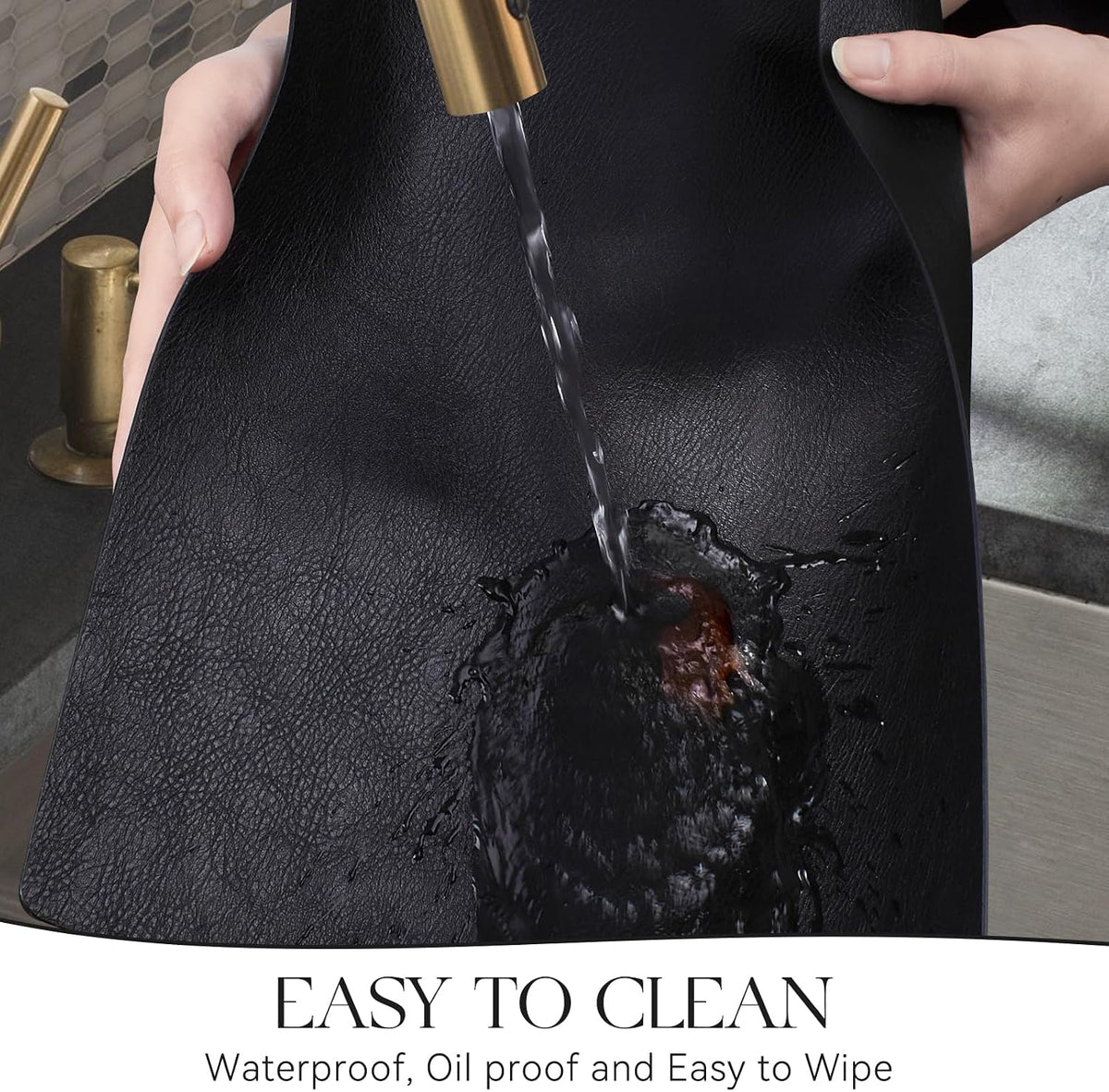 MOSAYT Vinyl Faux Leather Placemats, Set of 6, Black