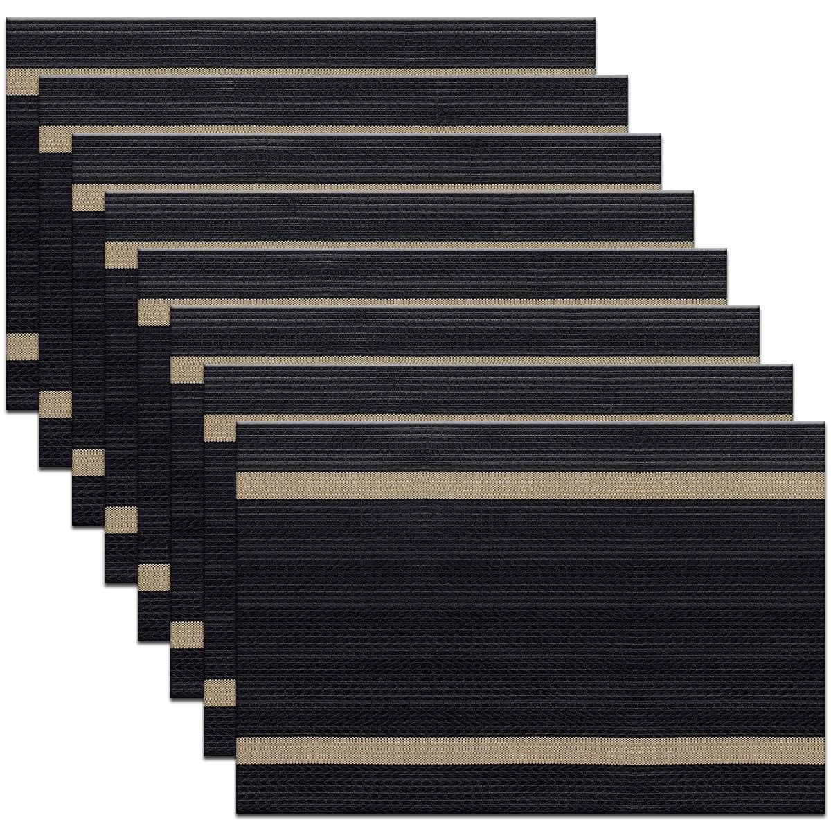 PIGCHCY Placemats,Washable Vinyl Woven Table Mats,Elegant Durable Placemats for Dining Table Set of 4 (18 x 12 inches, Pure Black)