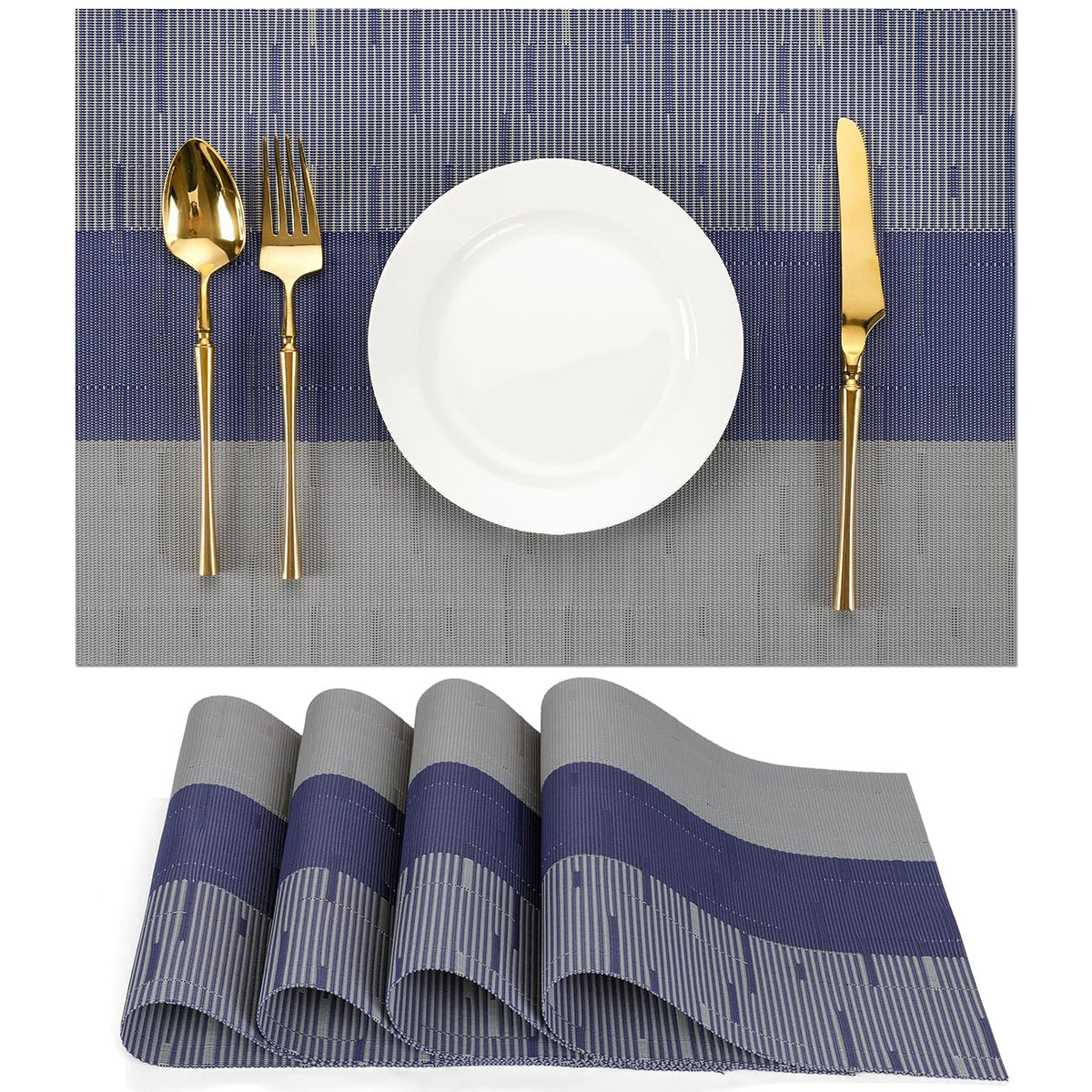 Placemats Set of 6, Vinyl Woven Heat-Resistant Place Mats