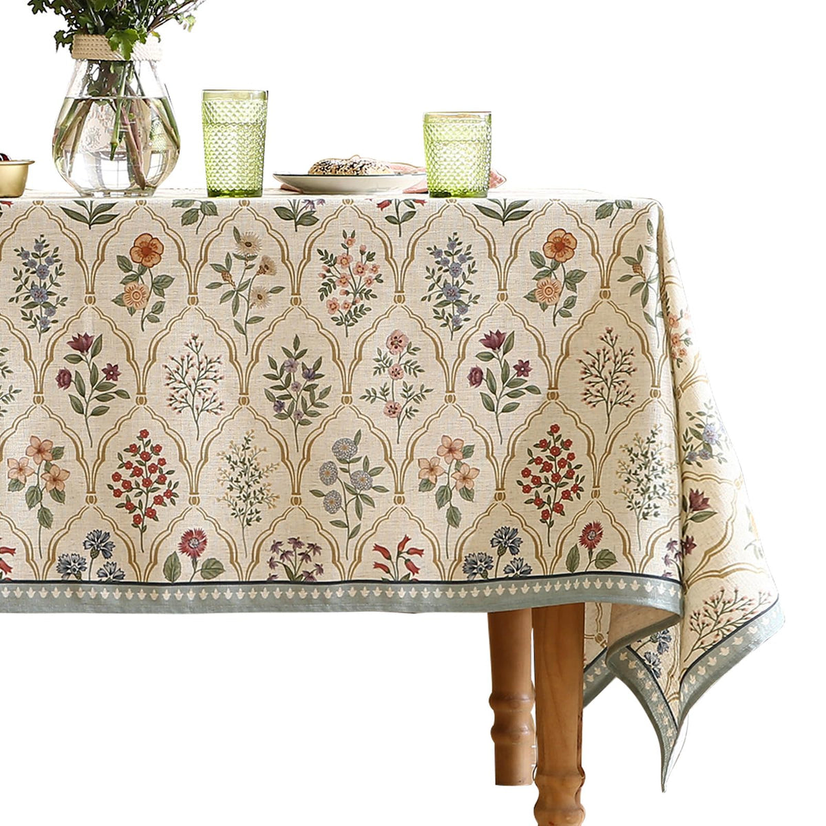 ISAENNE Designer Linen Rectangular Long Tablecloth,118"x67"-Serenity G