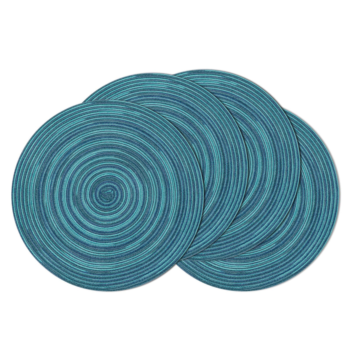 SHACOS 15 inch Round Placemats Set of 6, Cotton Polyester Woven Braided Place Mats, Washable Heat Resistant Circle Table Mats for Dining Table (Beige, 6)