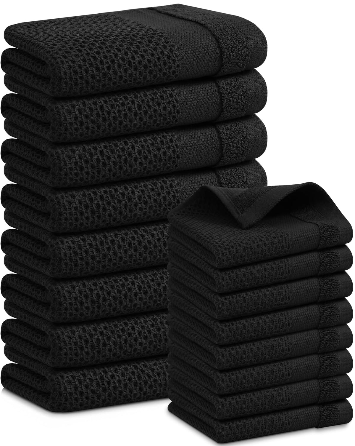 Homaxy 100% Cotton Dish Cloths, 8 Pack - 12 x 12 Inches, Black