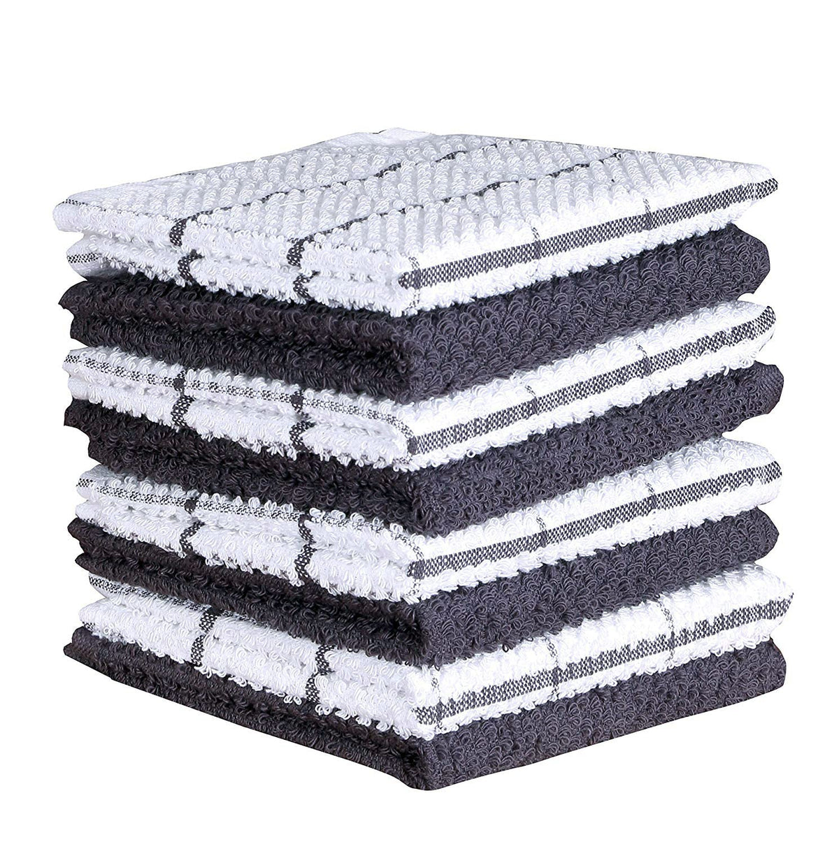 AMOUR INFINI Cotton Kitchen Dish Cloths Set of 8 – Highly Absorbent, Super Soft Premium Terry Cleaning Cloth (12"x12" Inch) Premium Dishcloths for Washing Dishes (Dark Grey)