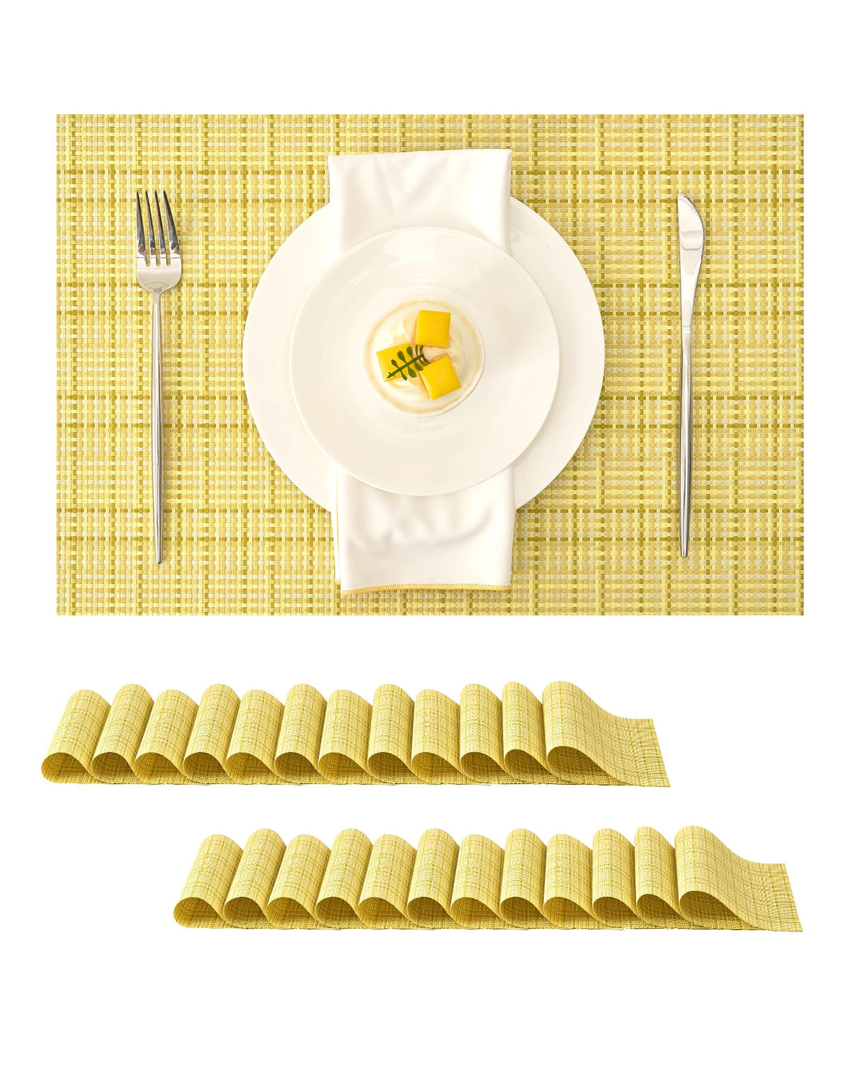 Beige Placemats Set of 6 - Heat-Resistant, Non-Slip Table Mats, Washable Woven Vinyl for Indoor & Outdoor Dining