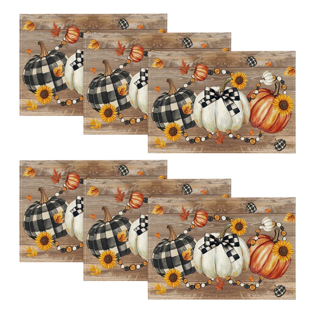 Artoid Mode Wood Pumpkins Sunflowers Fall Placemats Set of 4-12 x 18 Inch