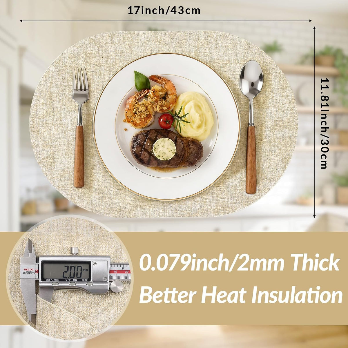 homing Heat Resistant Oval Placemats Set of 6, Beige