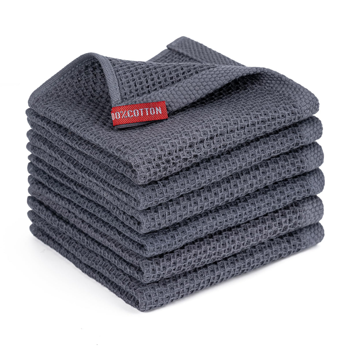 Kitchen Towels 6-Pack Kitchen Dish Cloths,100% Cotton,12x12 In,Dark Grey