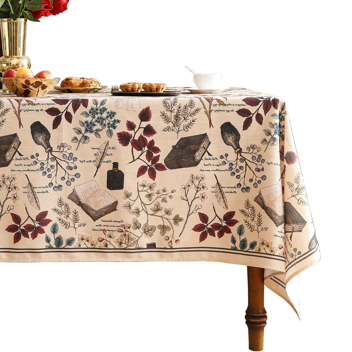 ISAENNE Designer Linen Rectangular Long Tablecloth,118"x67"-Serenity G