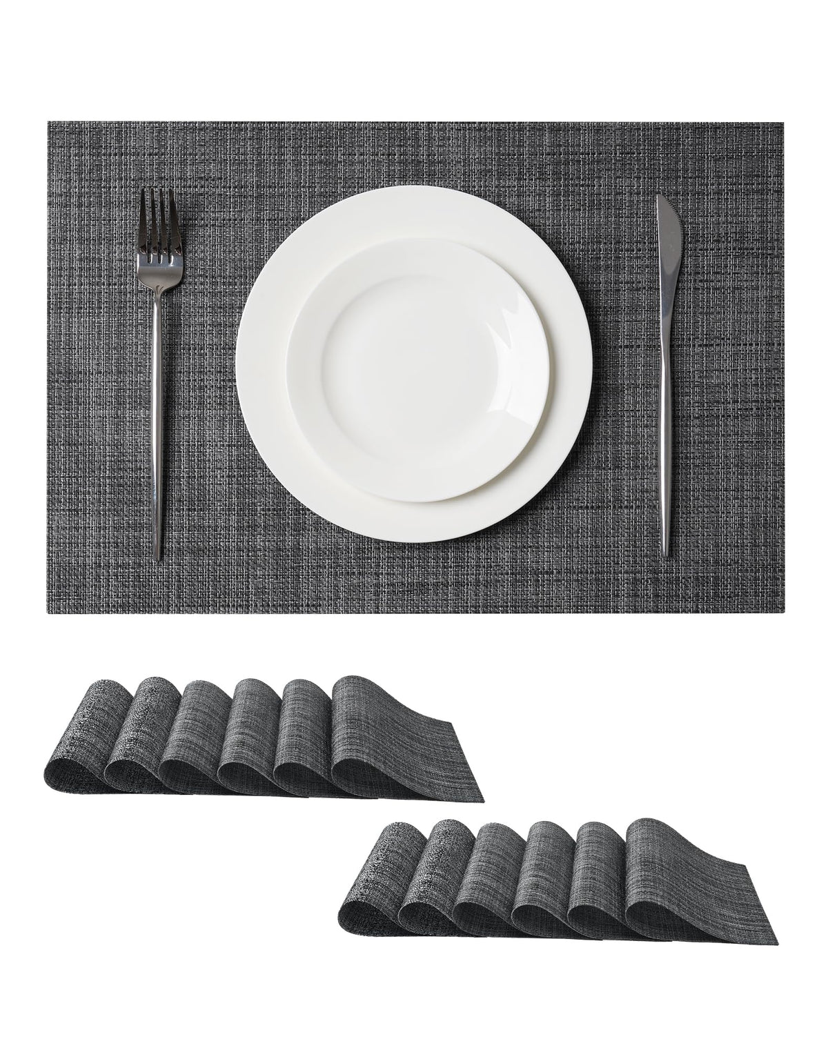 Beige Placemats Set of 4 - Heat-Resistant, Non-Slip Table Mats, Washable Woven Vinyl for Indoor & Outdoor Dining