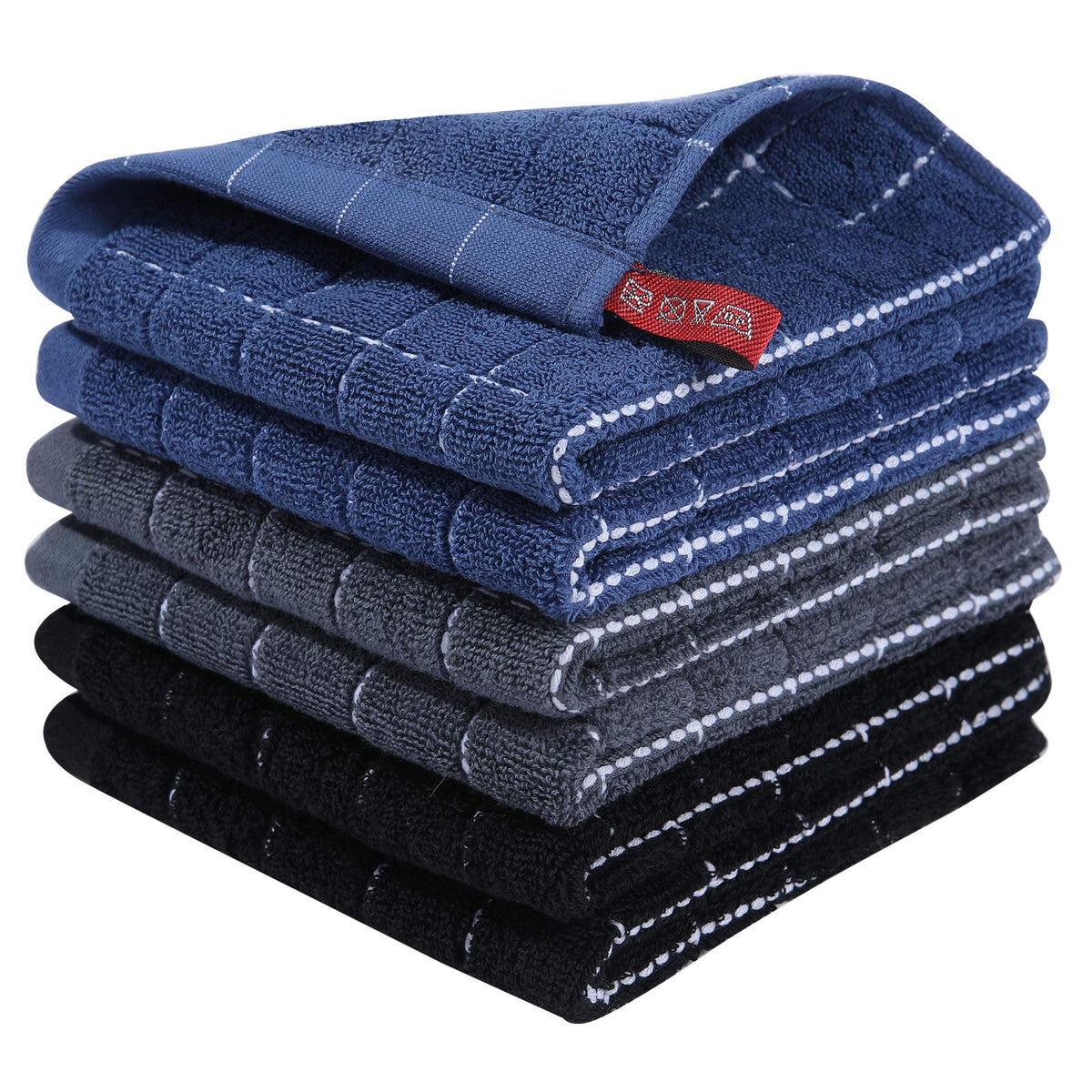 Homaxy 100% Cotton Terry Kitchen Dish Cloths, 6 Pack, Navy Blue