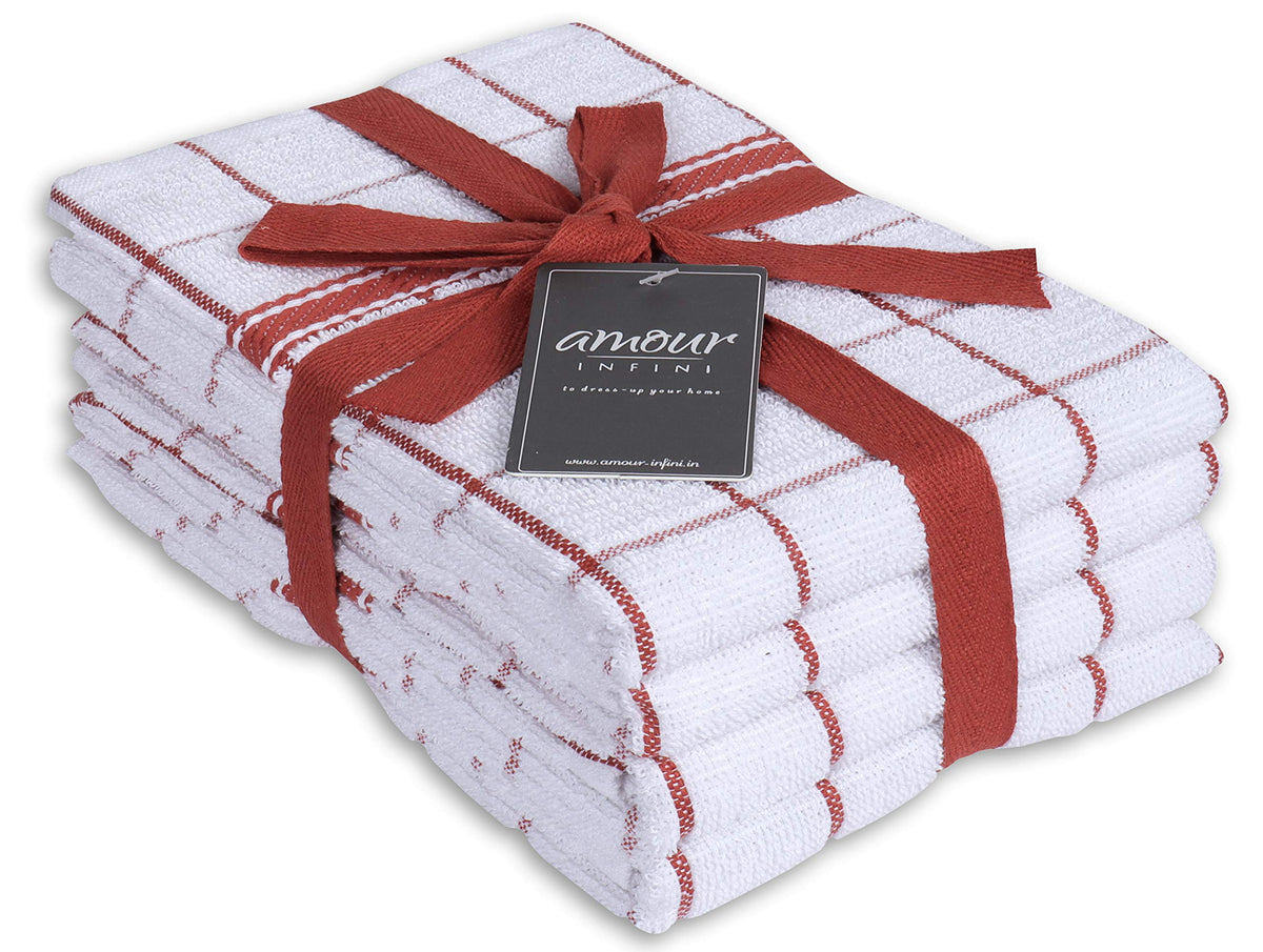 AMOUR INFINI Kitchen Dish Cloths Set of 8 - Ultra Soft, Highly Absorbent, Quick-Drying Terry Cotton Dishcloths 12"x12" Inch Wash & Cleaning Cloths for Kitchen & Dishwashing (D.Grey)
